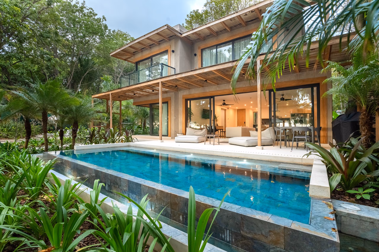 Nantipa Beachfront Villa exterior with private pool and tropical garden, Santa Teresa Costa Rica